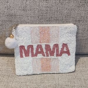 Shirdee Beaded "Mama" Zip Pouch Used Made in India